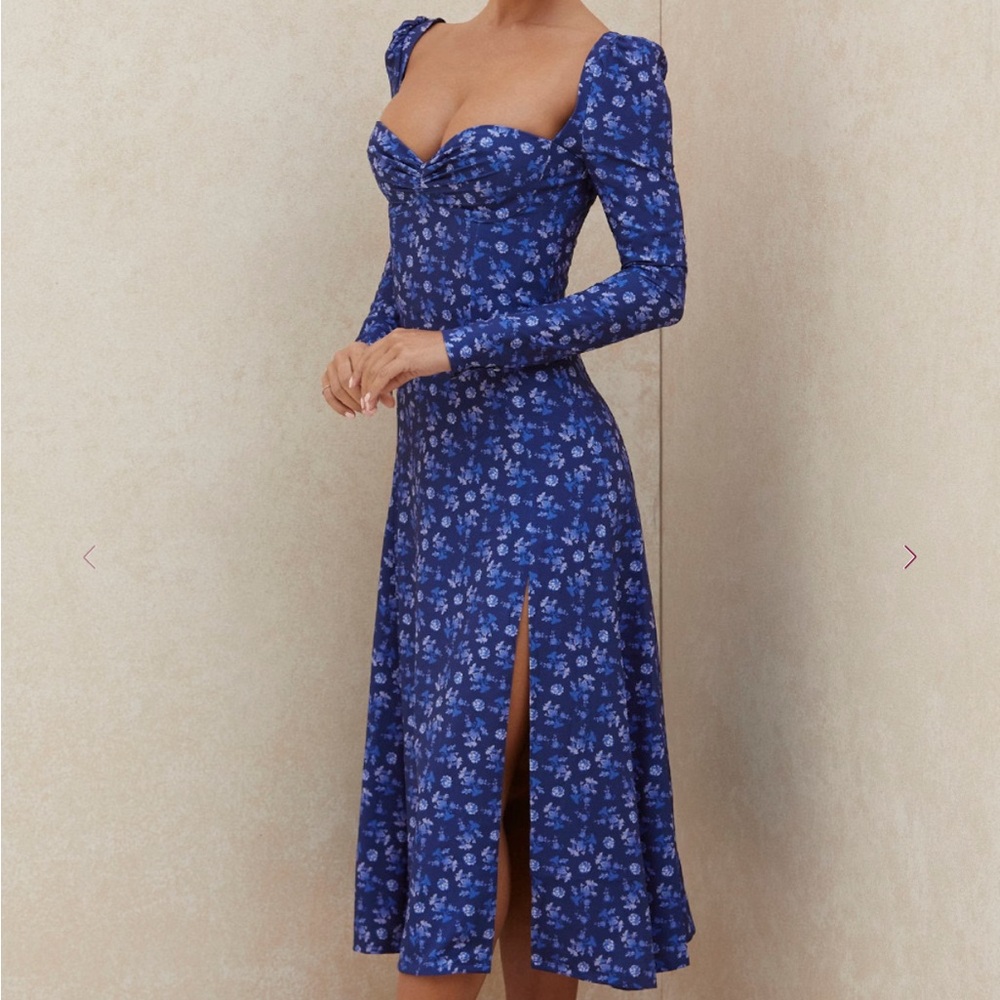 House of CB Blue Floral Long Sleeve Dress